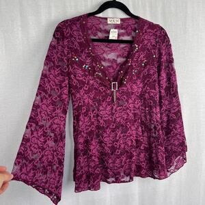 NWT Vintage Y2K MKM Designs Top Babydoll Sheer Lace Fairy Whimsigoth Romantic